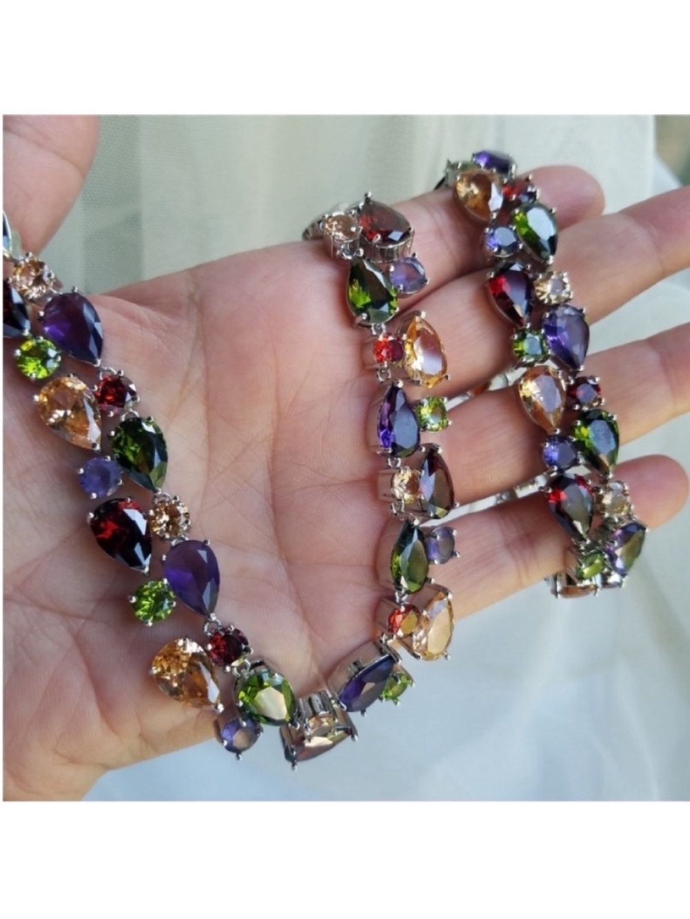 Swarovski Elements Multicolor Teardrop Crystal Statement Necklace NEW - Picture 7 of 16